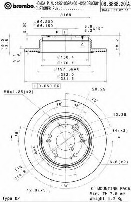 08.8868.20 BREMBO Тормозной диск