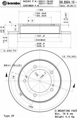 08.b304.10 BREMBO Тормозной диск