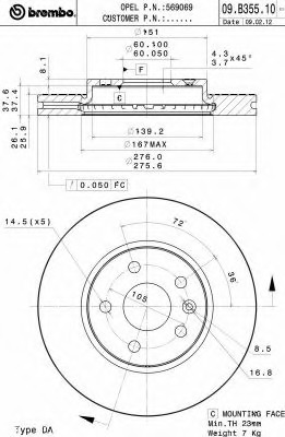 09.B355.10 BREMBO Тормозной диск