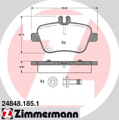 Купить 24848.185.1 ZIMMERMANN Комплект тормозных колодок, дисковый тормоз в интернет-магазине Ravta – самая низкая цена