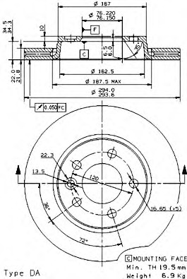 09.9582.10 BREMBO Тормозной диск