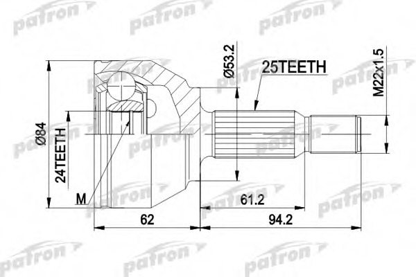 pcv1511 PATRON Шарнирный комплект, приводной вал