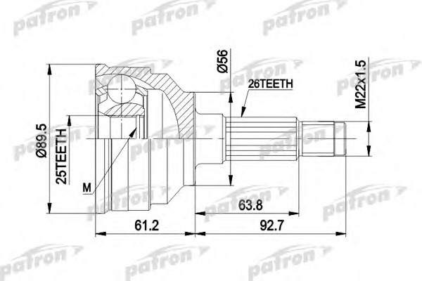 pcv1059 PATRON Шарнирный комплект, приводной вал