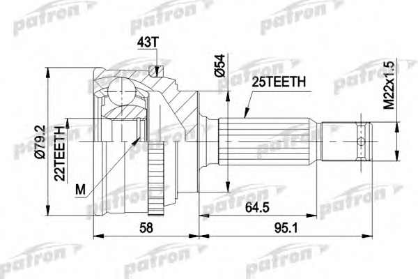 pcv1161 PATRON Шарнирный комплект, приводной вал