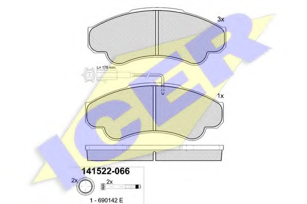 141522 ICER Комплект тормозных колодок, дисковый тормоз