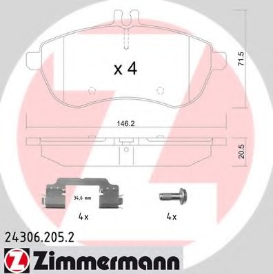 Купить 24306.205.2 ZIMMERMANN Комплект тормозных колодок, дисковый тормоз в интернет-магазине Ravta – самая низкая цена