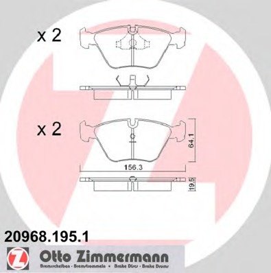 20968.195.1 ZIMMERMANN Комплект тормозных колодок, дисковый тормоз