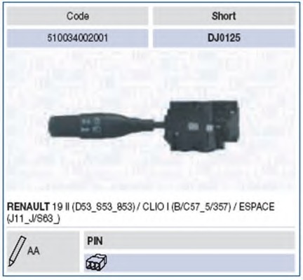 Купить 510034002001 MAGNETI MARELLI Выключатель на колонке рулевого управления в интернет-магазине Ravta – самая низкая цена