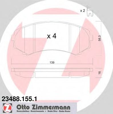 23488.155.1 ZIMMERMANN Комплект тормозных колодок, дисковый тормоз