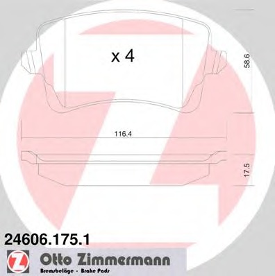 Купить 24606.175.1 ZIMMERMANN Комплект тормозных колодок, дисковый тормоз в интернет-магазине Ravta – самая низкая цена
