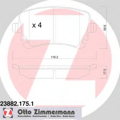 Купить 23882.175.1 ZIMMERMANN Комплект тормозных колодок, дисковый тормоз в интернет-магазине Ravta – самая низкая цена