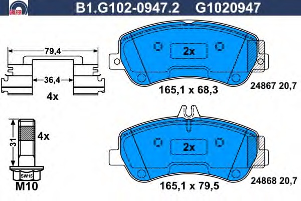 Купить B1.G102-0947.2 GALFER Комплект тормозных колодок, дисковый тормоз в интернет-магазине Ravta – самая низкая цена