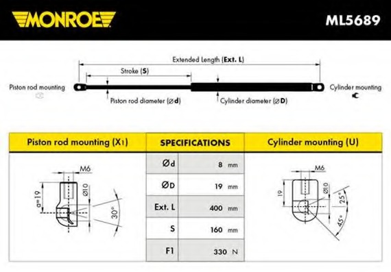 ML5689 Monroe Газовая пружина, капот