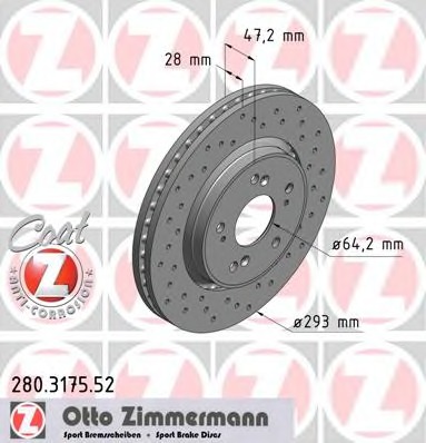 Купить 280.3175.52 ZIMMERMANN Тормозной диск в интернет-магазине Ravta – самая низкая цена