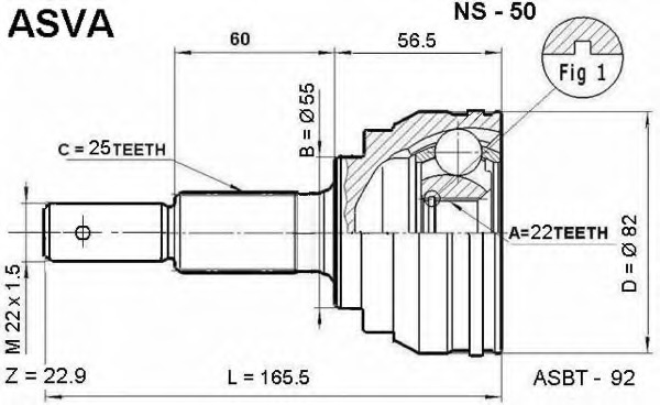 ns-50 ASVA Шарнирный комплект, приводной вал