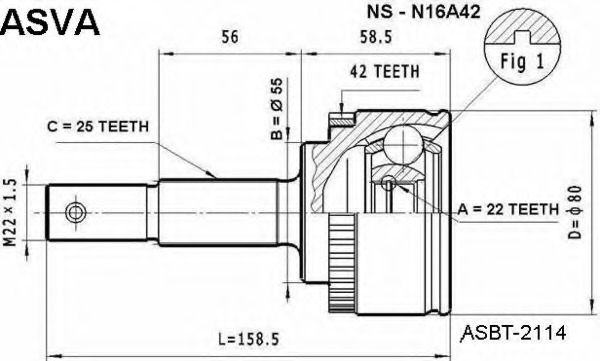 ns-n16a42 ASVA Шарнирный комплект, приводной вал