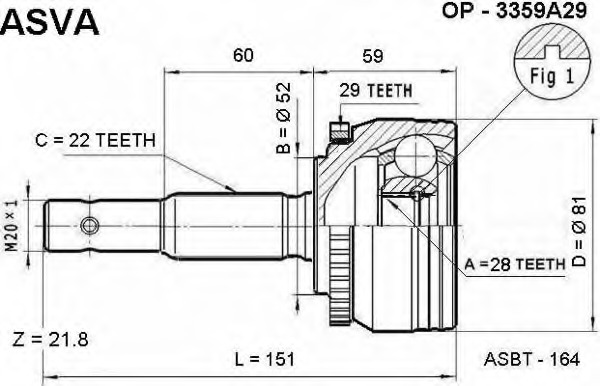 op-3359a29 ASVA Шарнирный комплект, приводной вал