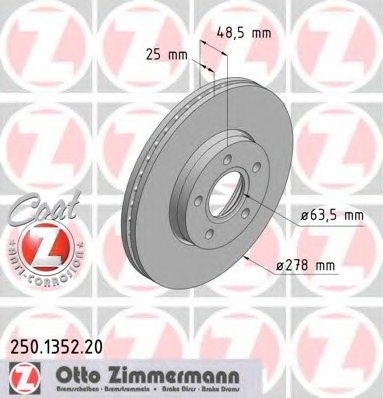 Купить 250.1352.20 ZIMMERMANN Тормозной диск в интернет-магазине Ravta – самая низкая цена