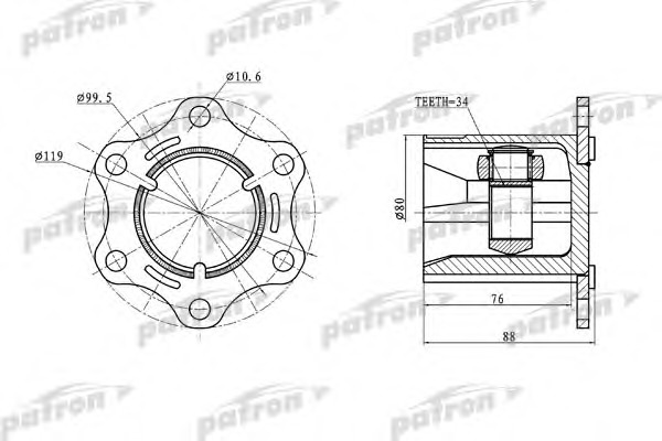 pcv5004 PATRON Шарнирный комплект, приводной вал