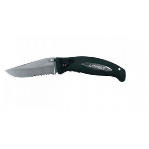Купить Нож STAYER "PROFI" складной,серрейторная заточка, эргономичная пластиковая рукоятка, лезвие 80мм в интернет-магазине Ravta – самая низкая цена