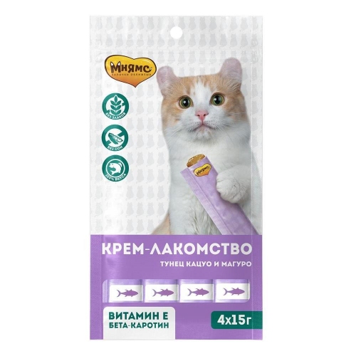 Купить Мнямс Крем-лакомство для кошек с тунцом Кацуо и Магуро 15 г х 4 шт.  1/48 в интернет-магазине Ravta – самая низкая цена